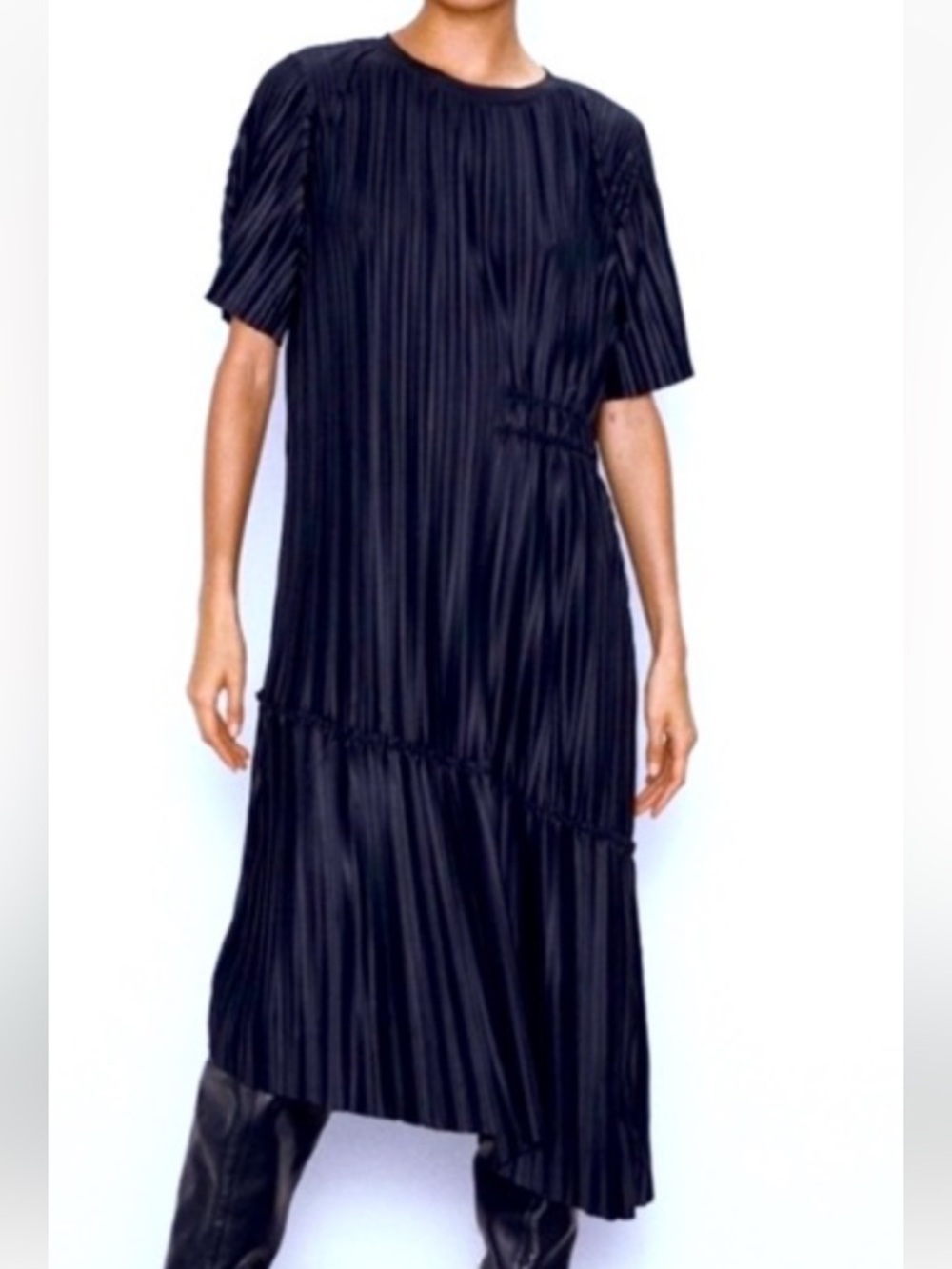 Zara Asymmetrical Pleated Oversized Flapper Gatsby Midi Dress Medium - Picture 1 of 11